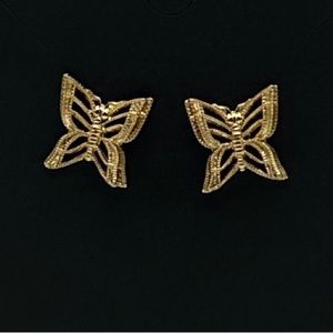 14K Gold Filled Earrings Filegree Double Layer Butterfly Yellow Pierced Earrings